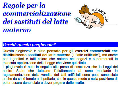 Regole per la commercializzazione dei sostituti del latte materno: dall’IBFAN Italia un volantino esplicativo
